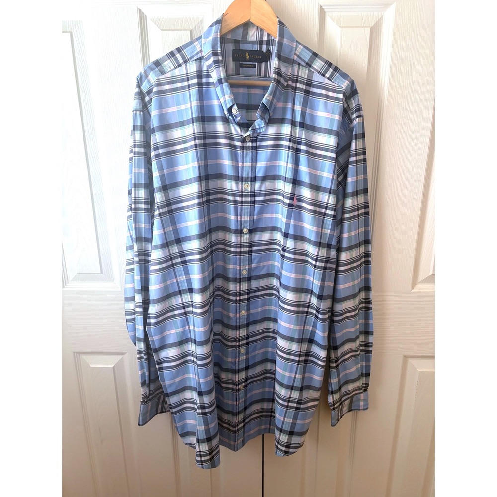 Ralph Lauren Performance Blue Pink Plaid Lightweight Button Up Shirt 3XLT